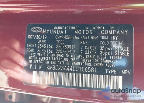 2020 Hyundai Tucson Se z USA, uszkodzony, nr VIN KM8J23A44LU166581